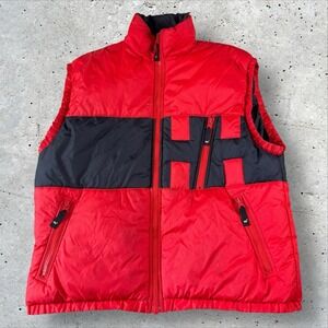 Vintage Helly Hansen Logo Down Puffer Vest Men's Large Red Spellout Ski
